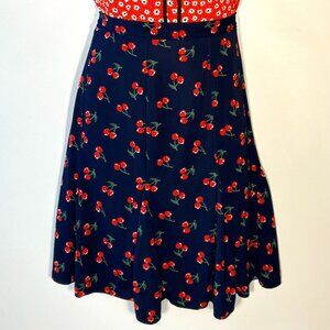 Talbots SZ 16 Navy Cherry Print skirt  Whimsy Novelty Retro Comfy Pin up